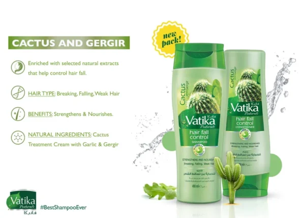 Vatika Cactus & Gergir Hair Fall Control Shampoo 400ml - Image 2