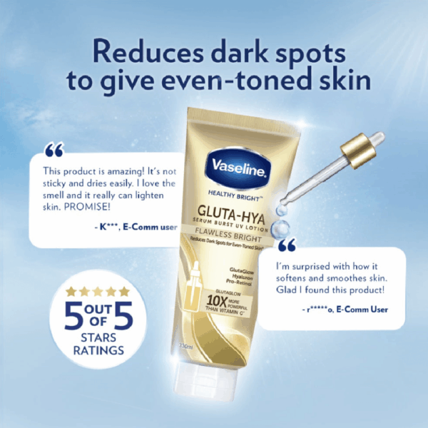 Vaseline Gluta-Hya Flawless Glow Serum Burst UV Lotion 330ml - Image 2