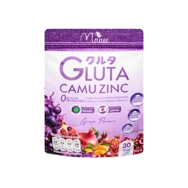 Manee Gluta Camu Zinc – 30 Pieces Glutathione, Camu Camu, and Zinc Supplement for Skin Health  (Thailand)