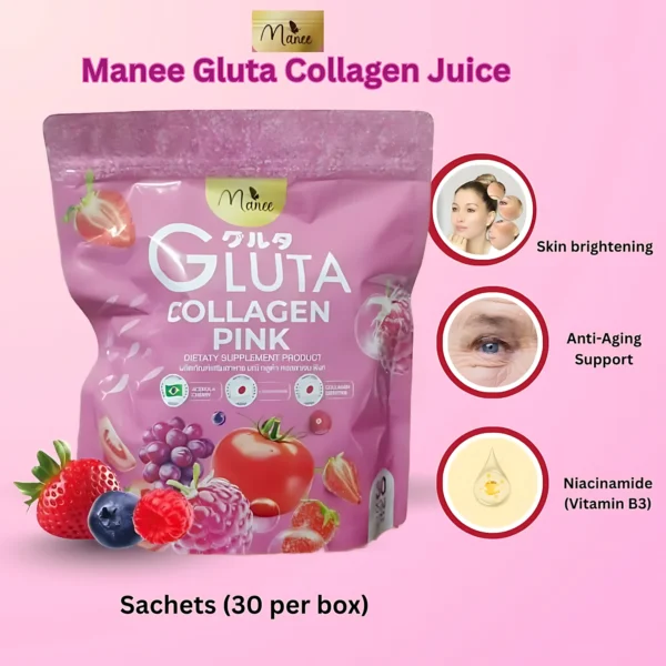 Manee Gluta Collagen Pink Dietary Supplement – 30 Pcs - Image 2