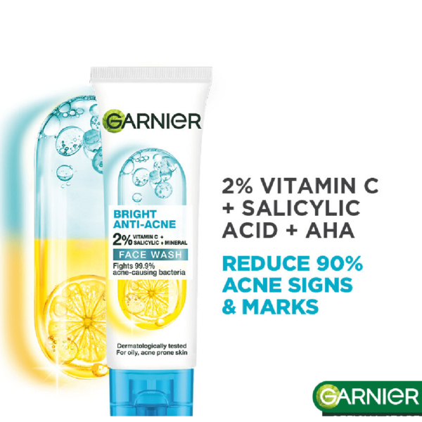 Garnier Bright Anti Acne 2% Face Wash 100ml - Image 2