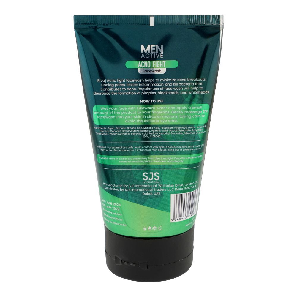 Rivaj Men Active Acno Fight Face Wash 100ml - Image 2