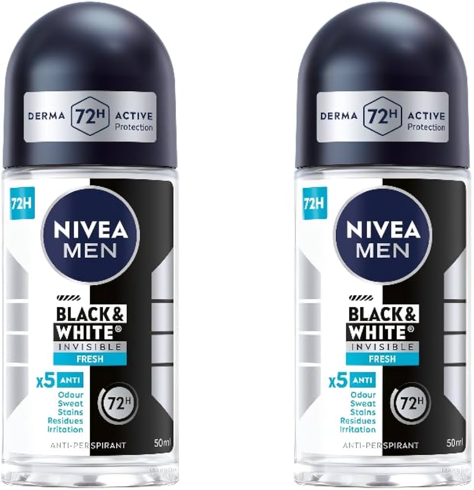 NIVEA MEN Black & White Invisible Roll-On 72-Hr Antiperspirant Deodorant (Fresh)- 50ML - Image 3