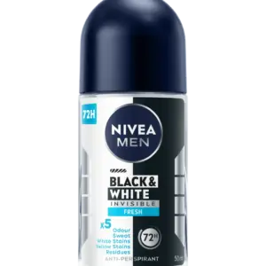 NIVEA MEN Black & White Invisible Roll-On 72-Hr Antiperspirant Deodorant (Fresh)- 50ML
