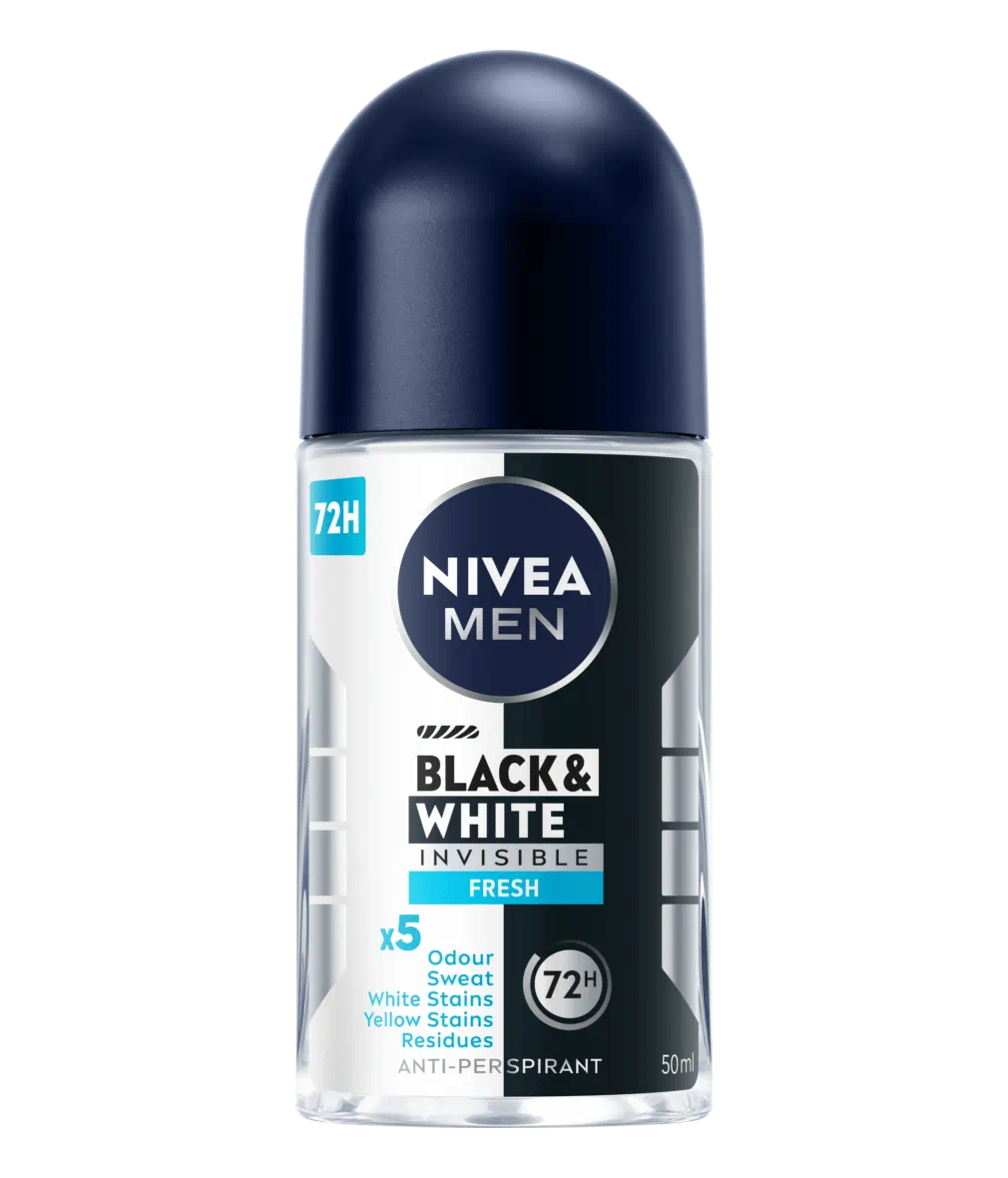 NIVEA MEN Black & White Invisible Roll-On 72-Hr Antiperspirant Deodorant (Fresh)- 50ML