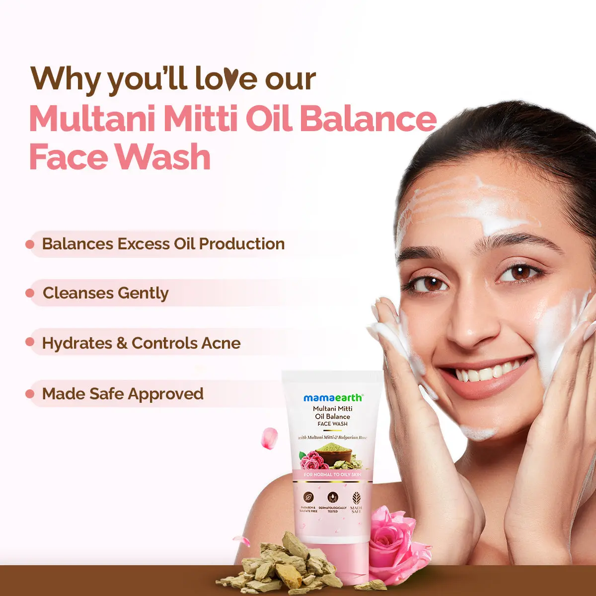 Mamaearth Face Wash with Multani Mitti & Bulgarian Rose For Oil Control & Acne - 100 ml - Image 4